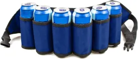 Adhafera Beer Belt, Adjustable 6 Pack Beer Belt Holder, Oxford Beer Waist Holder for Man, Women, White Elephant Game Ideas (Blue)