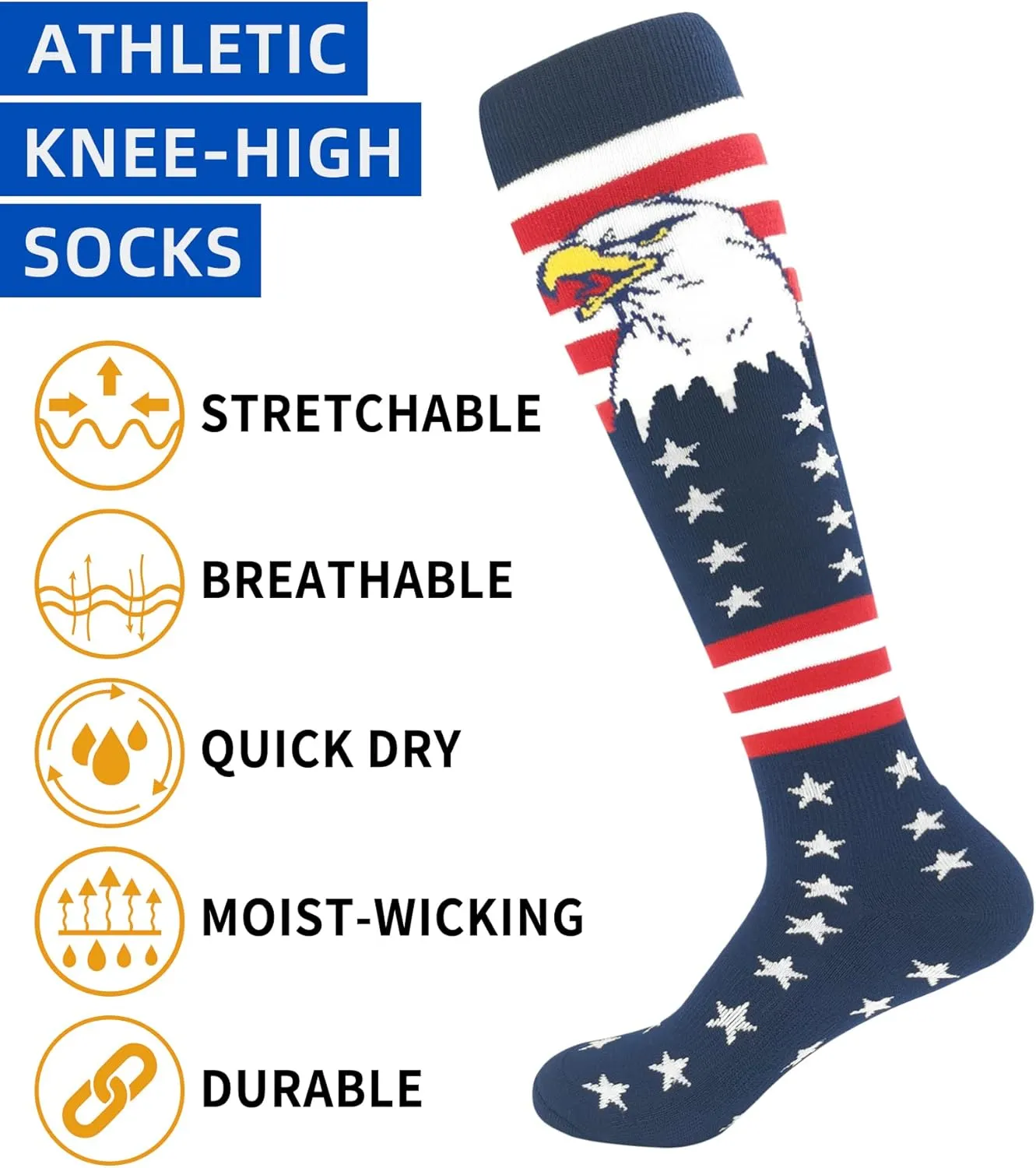 American Flag Athletic Knee-high Socks for Baseball Football Softball Soccer