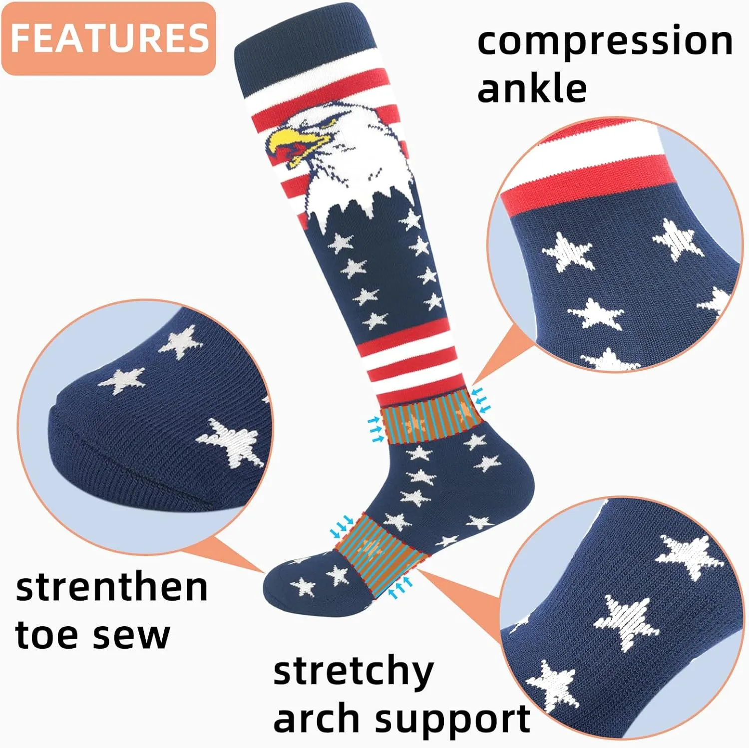 American Flag Athletic Knee-high Socks for Baseball Football Softball Soccer