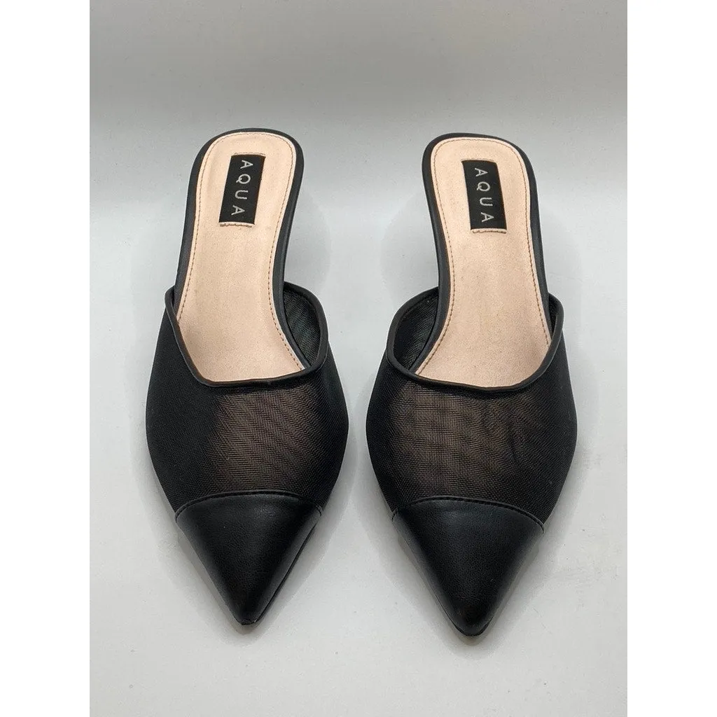 AQUA Women's Black Mrina Mesh Pointed-Toe Slip-On Pumps SZ 8