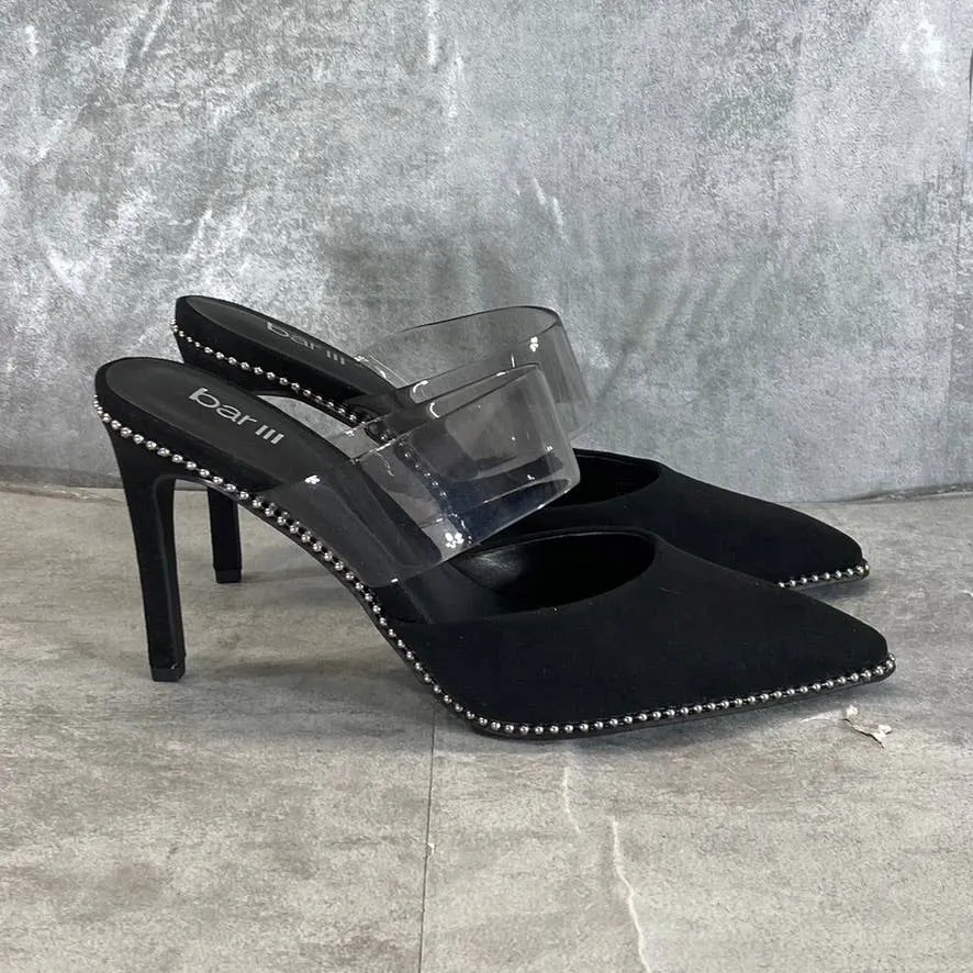 BAR III Women's Black Microsuede Brielle Studded Pointed-Toe Mule Pumps SZ 8.5