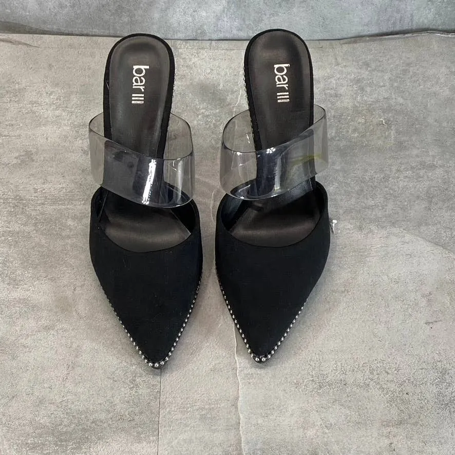 BAR III Women's Black Microsuede Brielle Studded Pointed-Toe Mule Pumps SZ 8.5