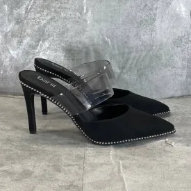 BAR III Women's Black Microsuede Brielle Studded Pointed-Toe Mule Pumps SZ 8.5