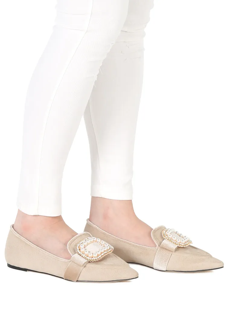 Beige Pointed Flat Ballerinas