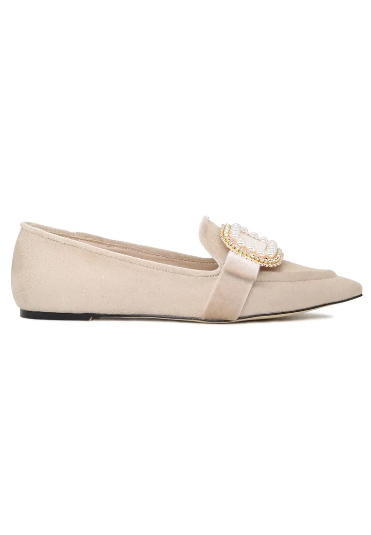 Beige Pointed Flat Ballerinas