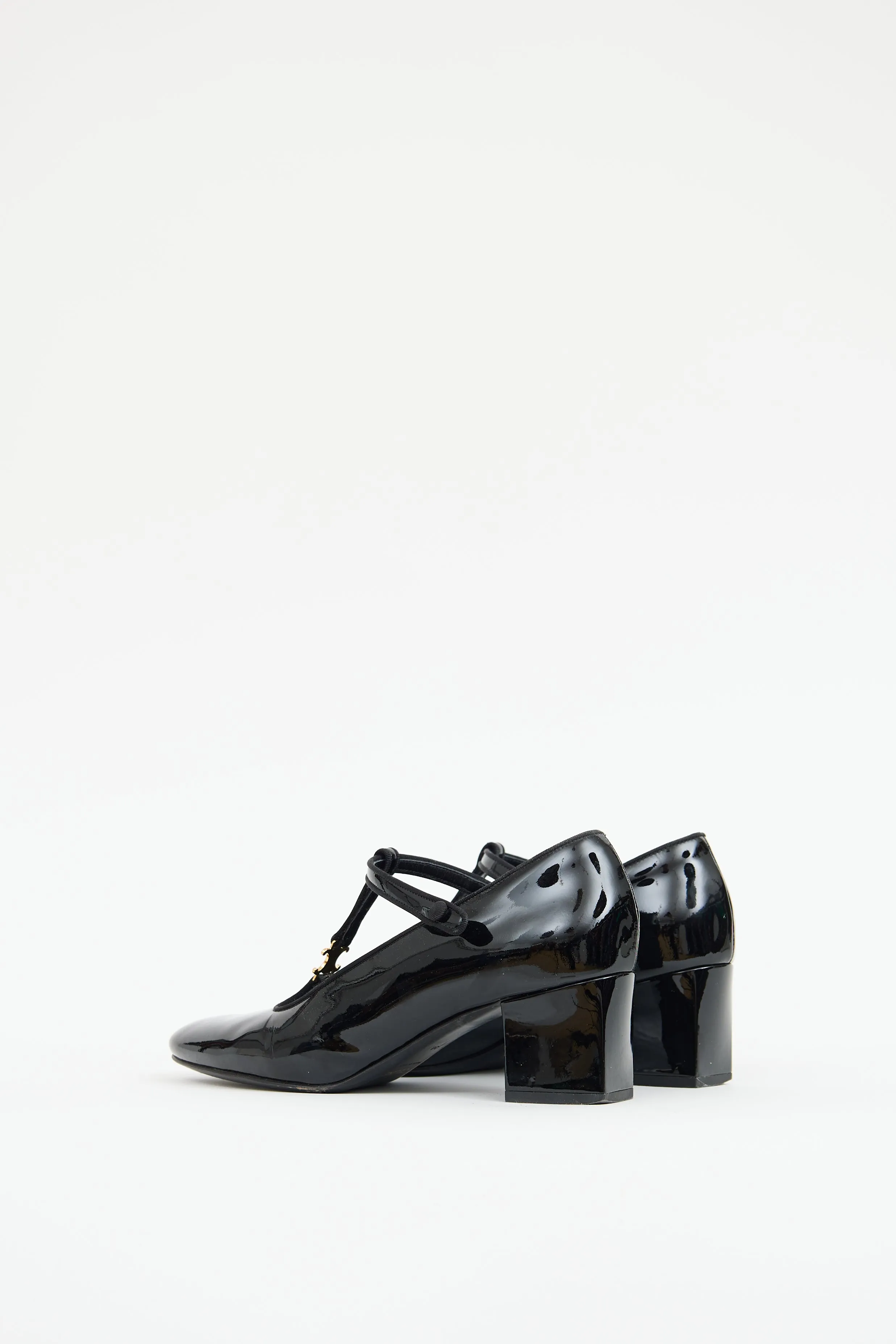 Black Patent Leather T-Bar Strap Triomphe Heel