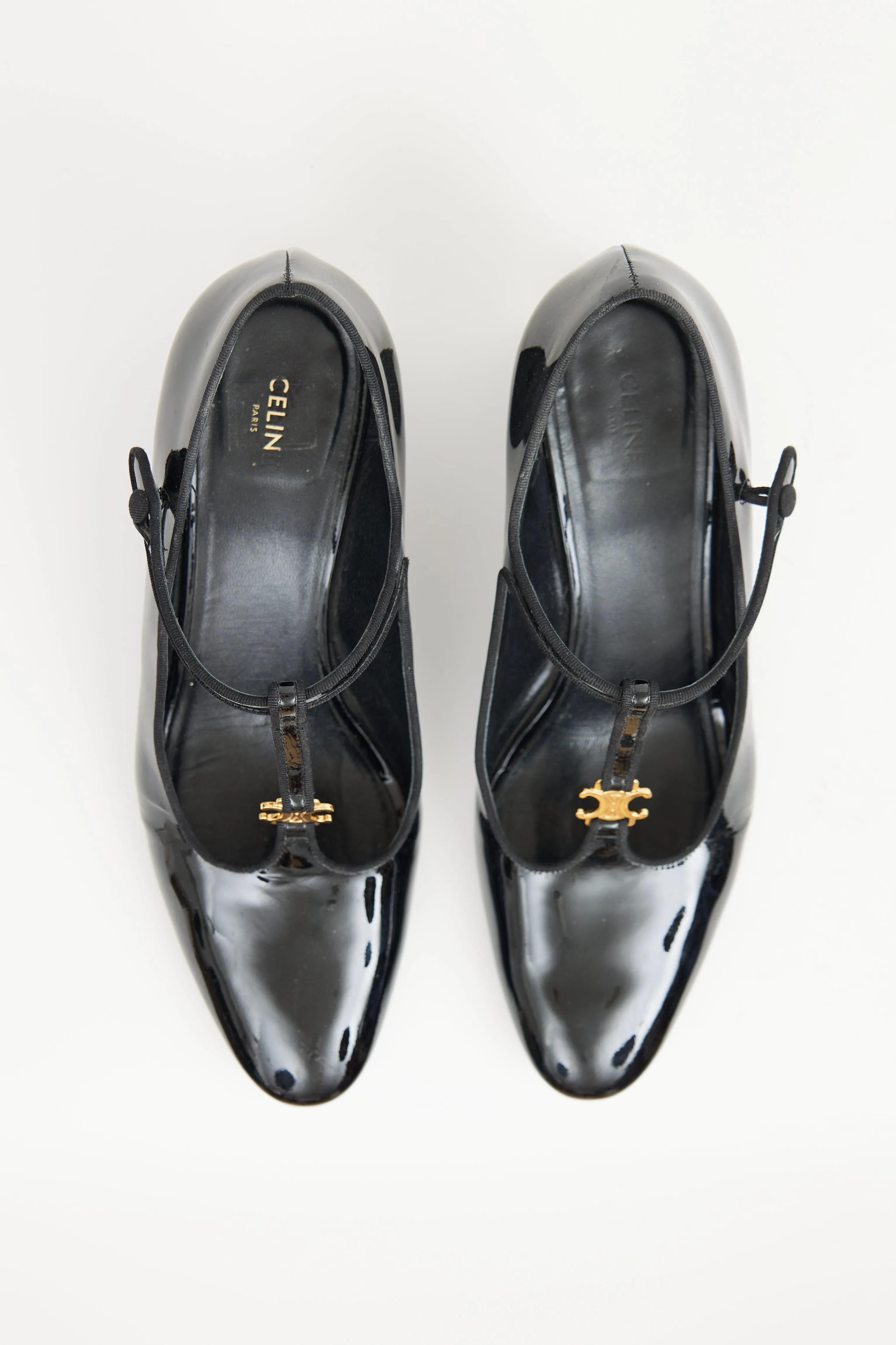 Black Patent Leather T-Bar Strap Triomphe Heel