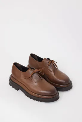 Brown Leather Laceless Platform Oxford