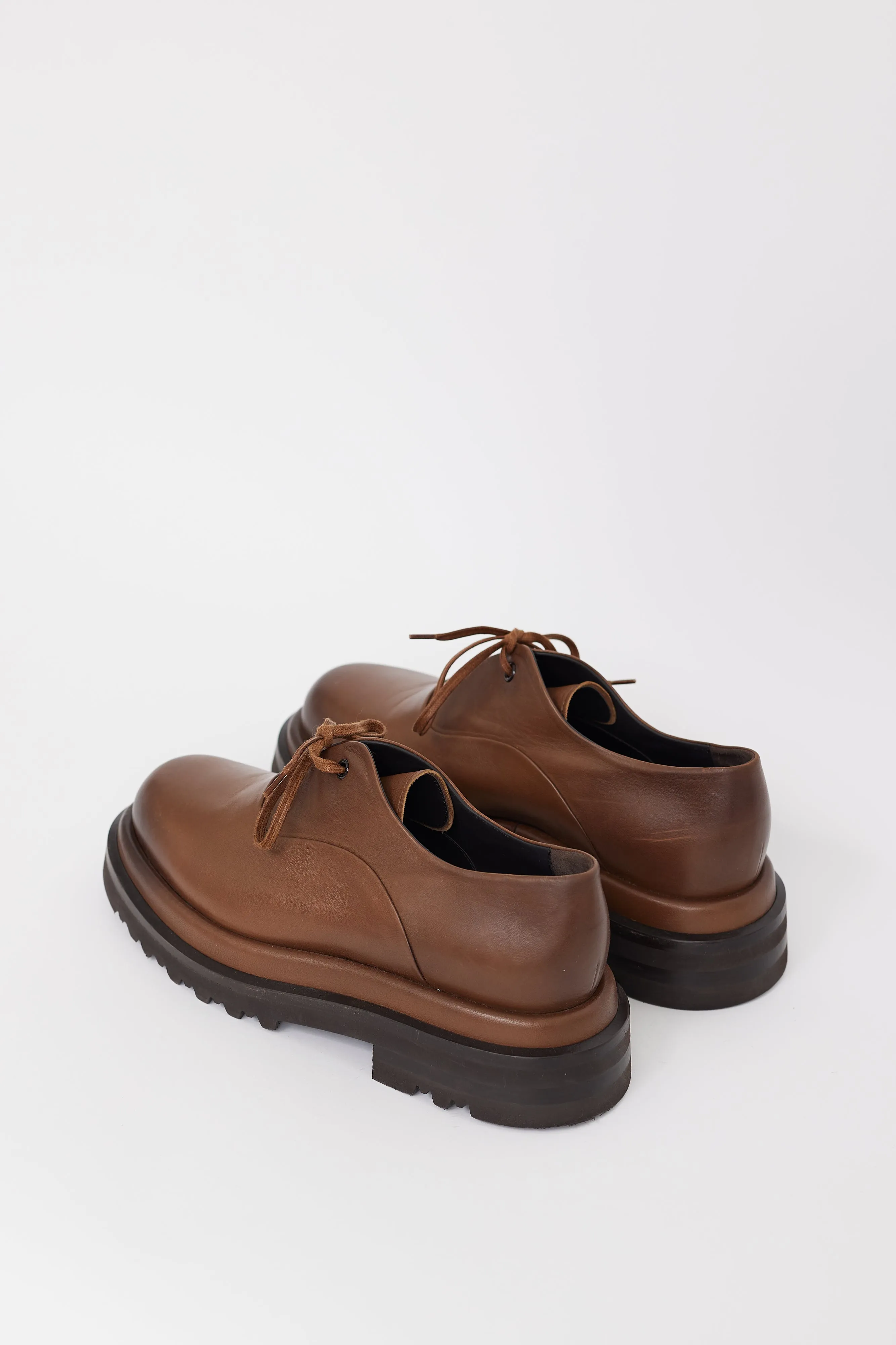 Brown Leather Laceless Platform Oxford