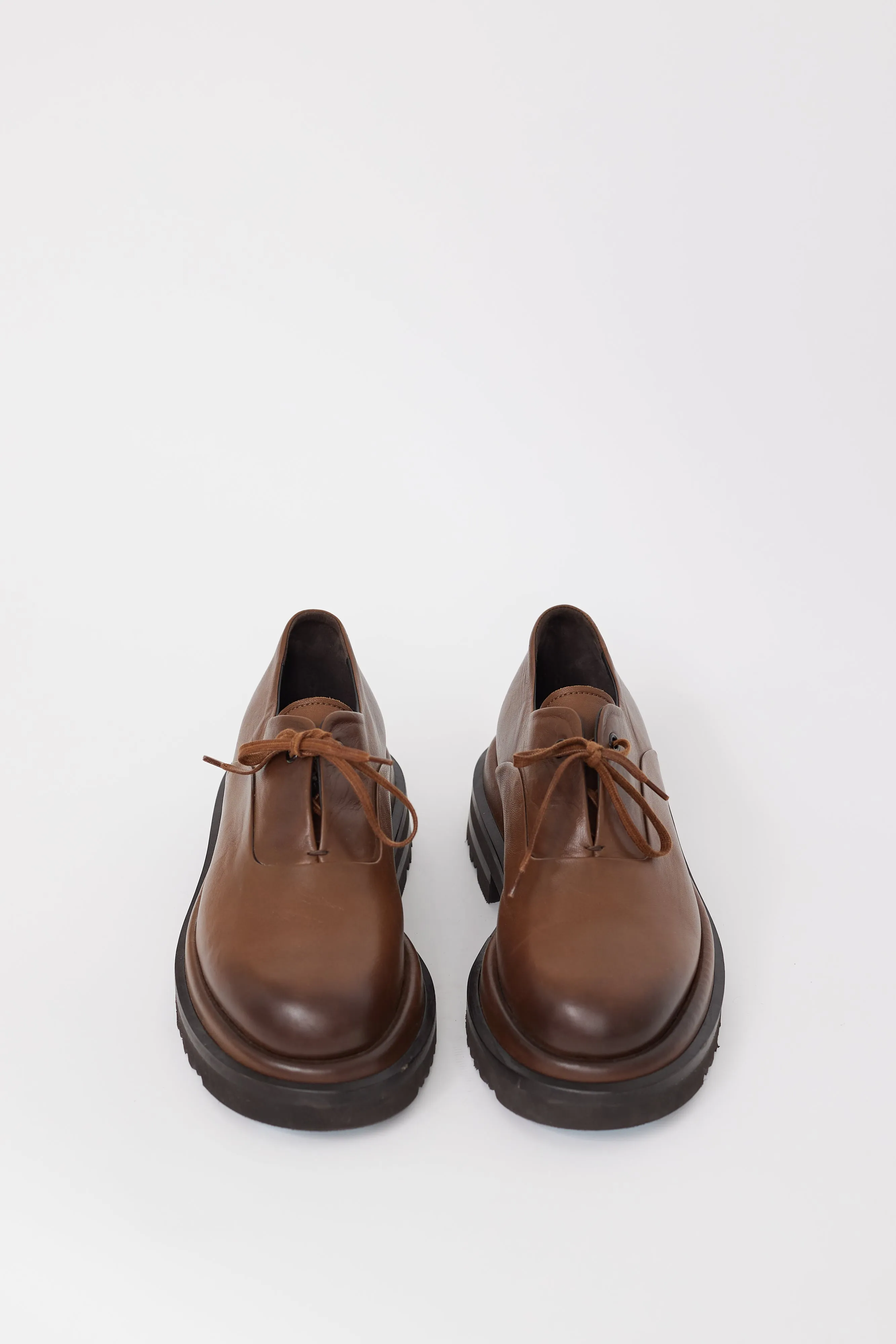 Brown Leather Laceless Platform Oxford