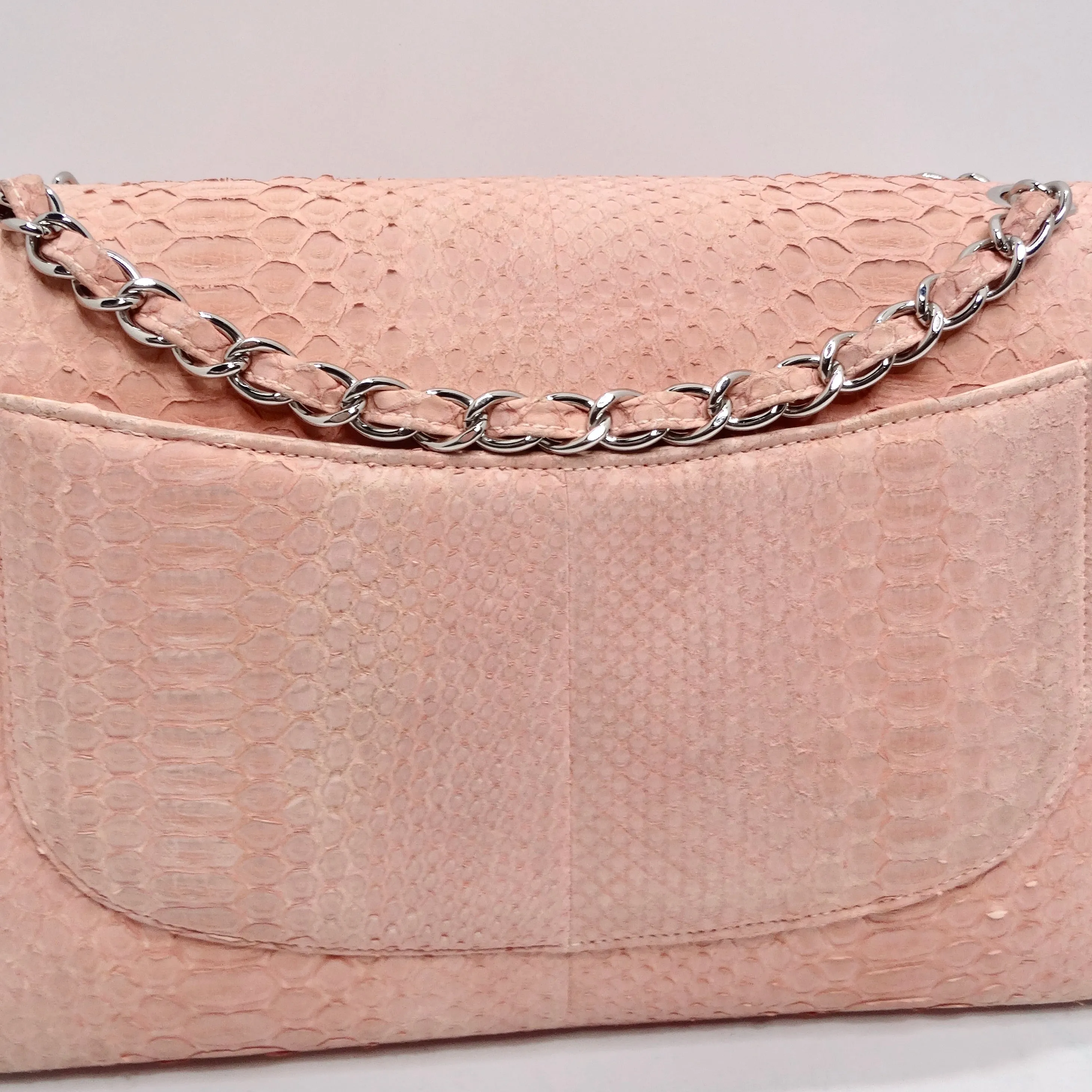 Chanel Pink Python Jumbo Double Flap Handbag