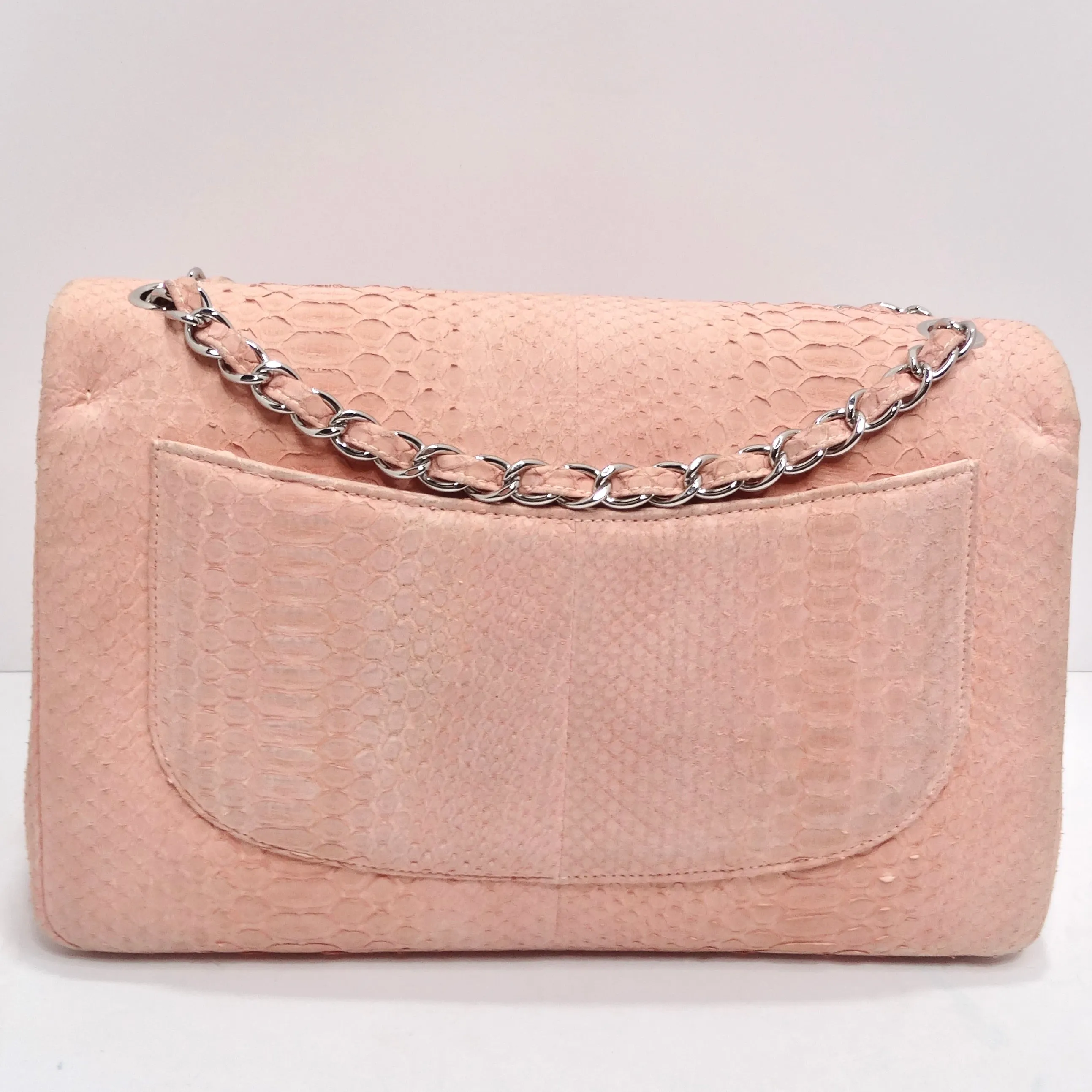Chanel Pink Python Jumbo Double Flap Handbag