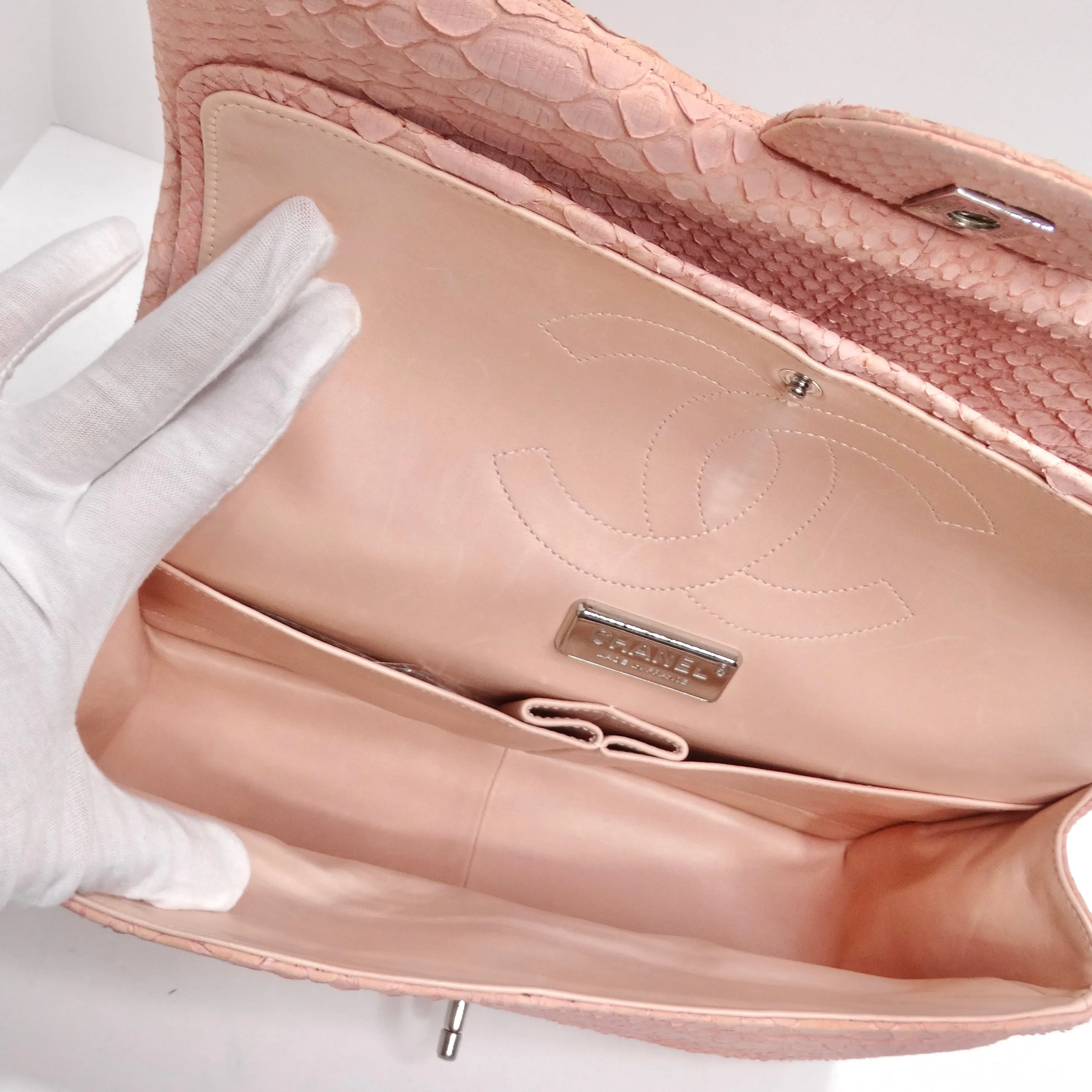 Chanel Pink Python Jumbo Double Flap Handbag