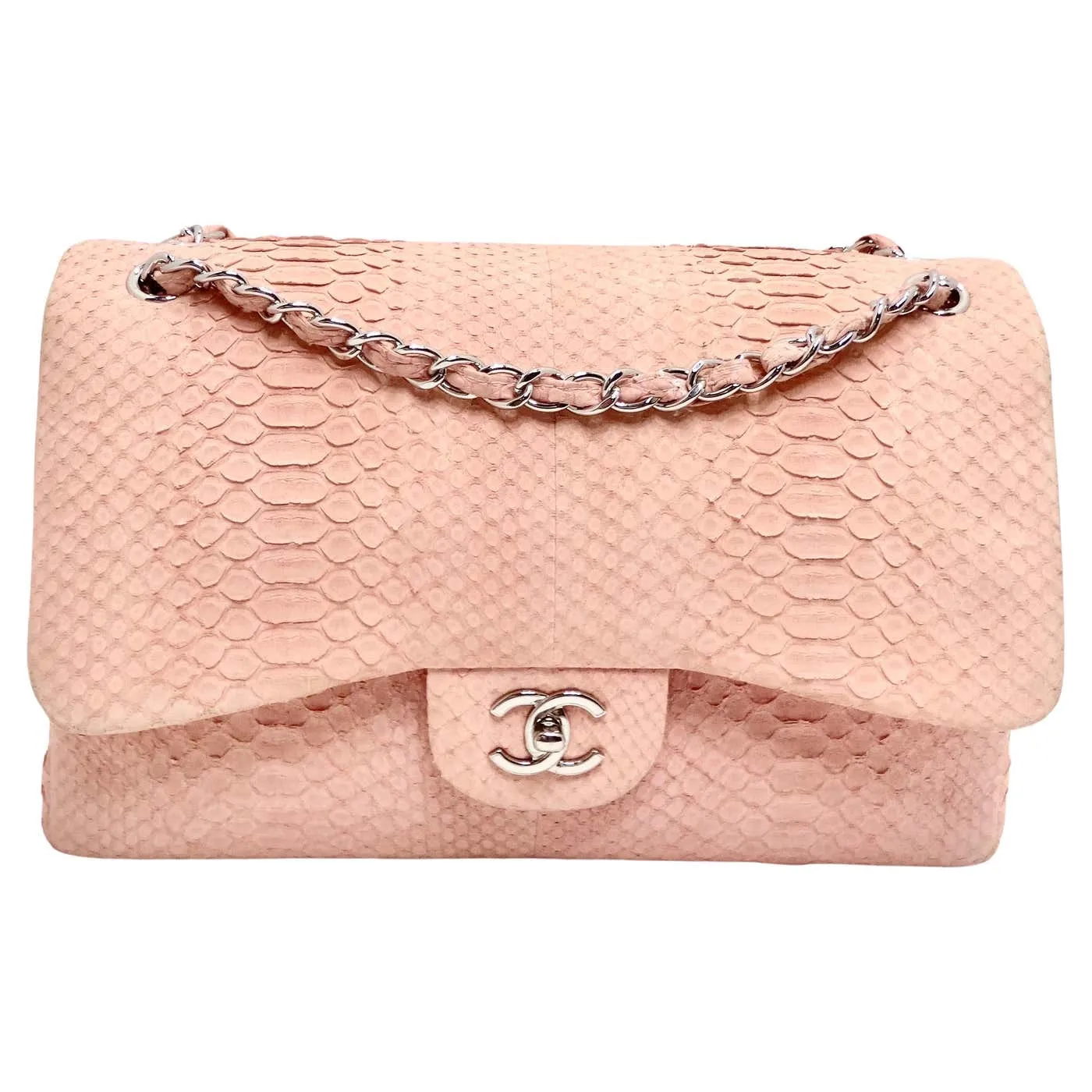 Chanel Pink Python Jumbo Double Flap Handbag