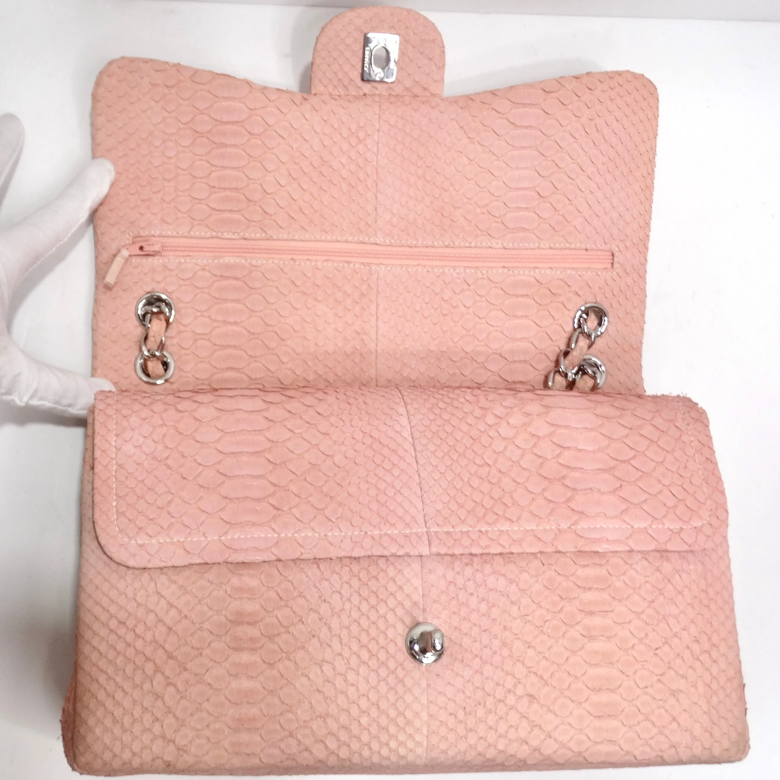 Chanel Pink Python Jumbo Double Flap Handbag