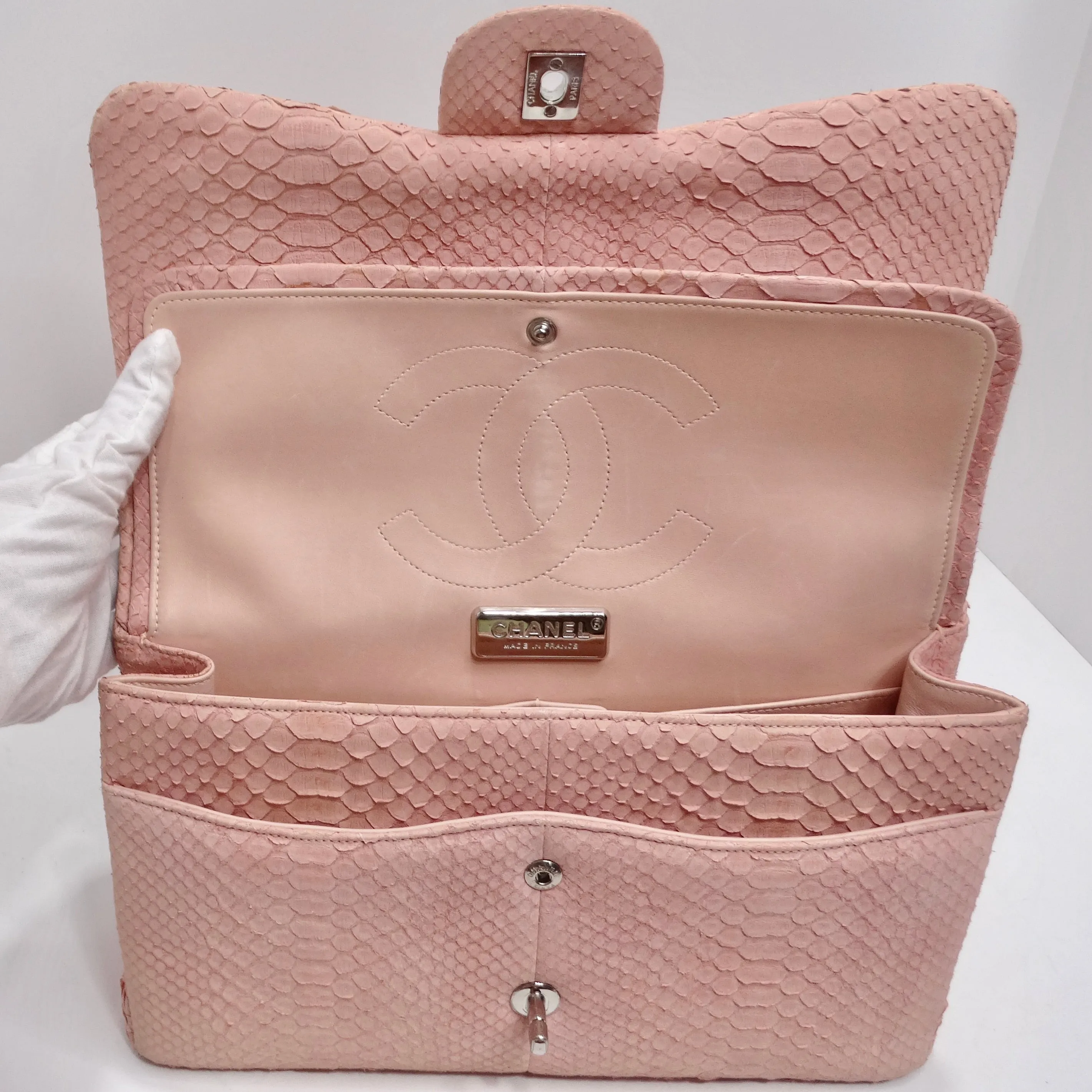 Chanel Pink Python Jumbo Double Flap Handbag