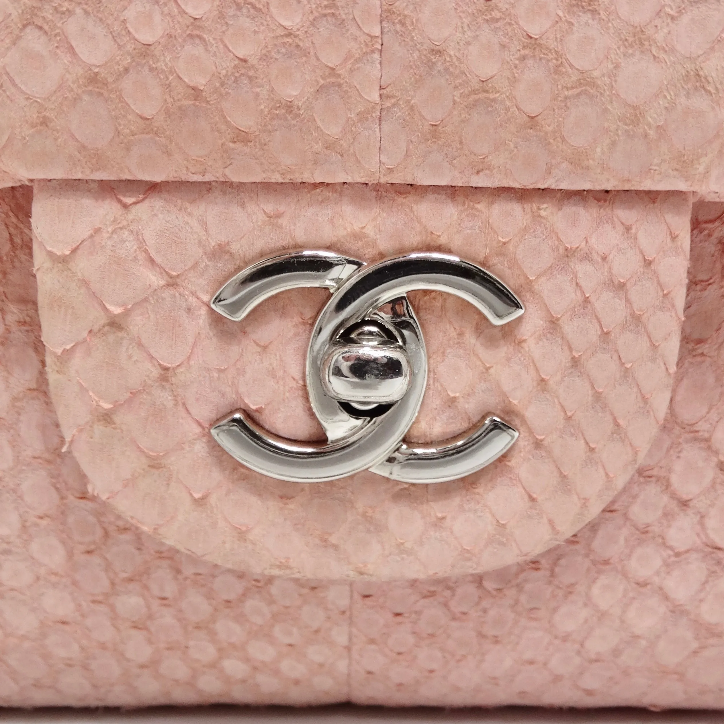 Chanel Pink Python Jumbo Double Flap Handbag