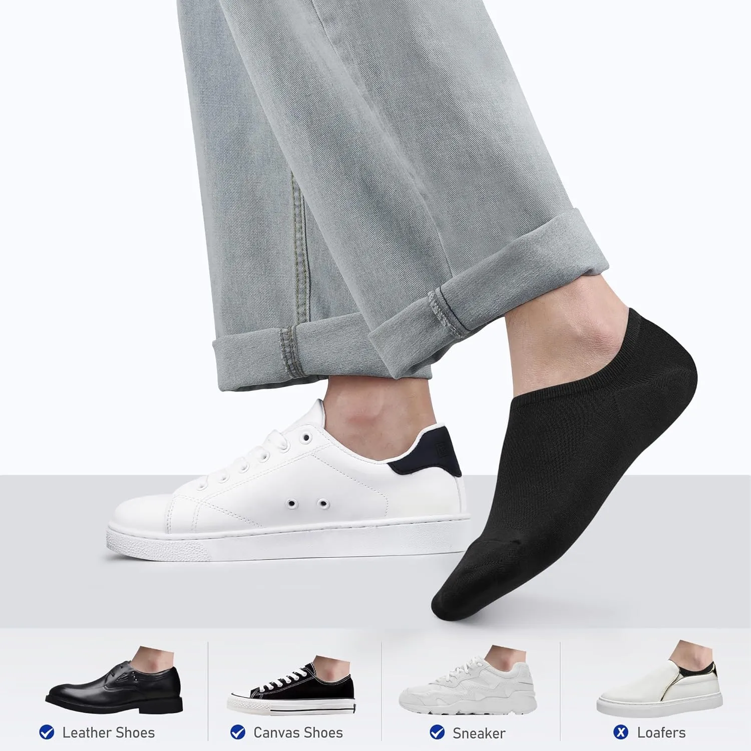 CLOSEMATE 6/8 Pairs Mens No Show Cotton Low Cut Ankle Casual Socks with Non Slip Grips