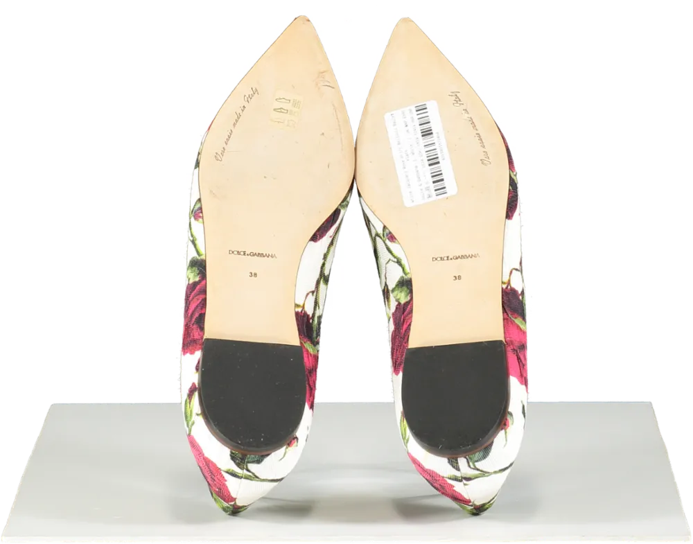 Dolce & Gabbana White Jacquard Rose Print Bellucci Ballet Flats UK 5 EU 38 👠