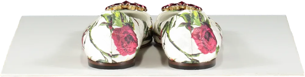 Dolce & Gabbana White Jacquard Rose Print Bellucci Ballet Flats UK 5 EU 38 👠