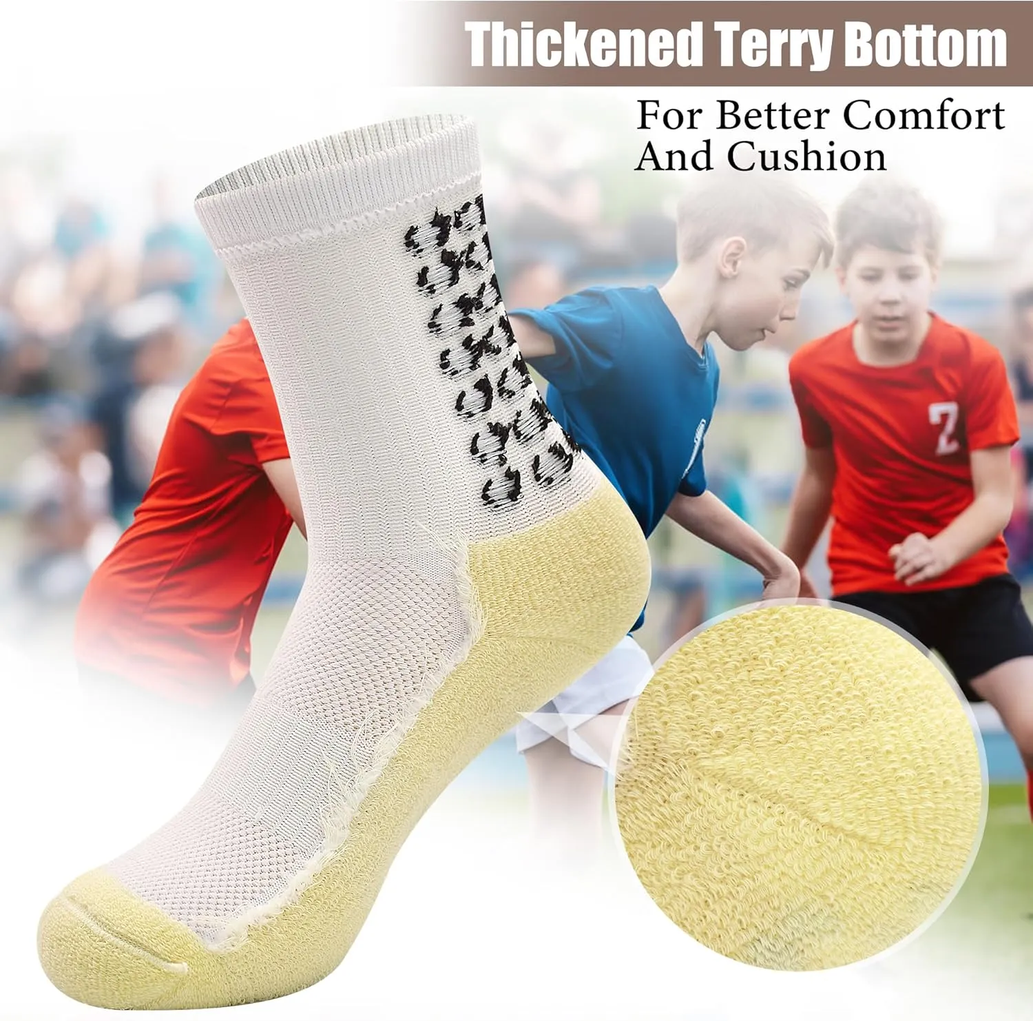 ELUTONG Kids Grip Soccer Socks Anti Slip Football Athletic Sports Crew Socks for 4-16 Years Youth Boys Girls (New Upgrade)