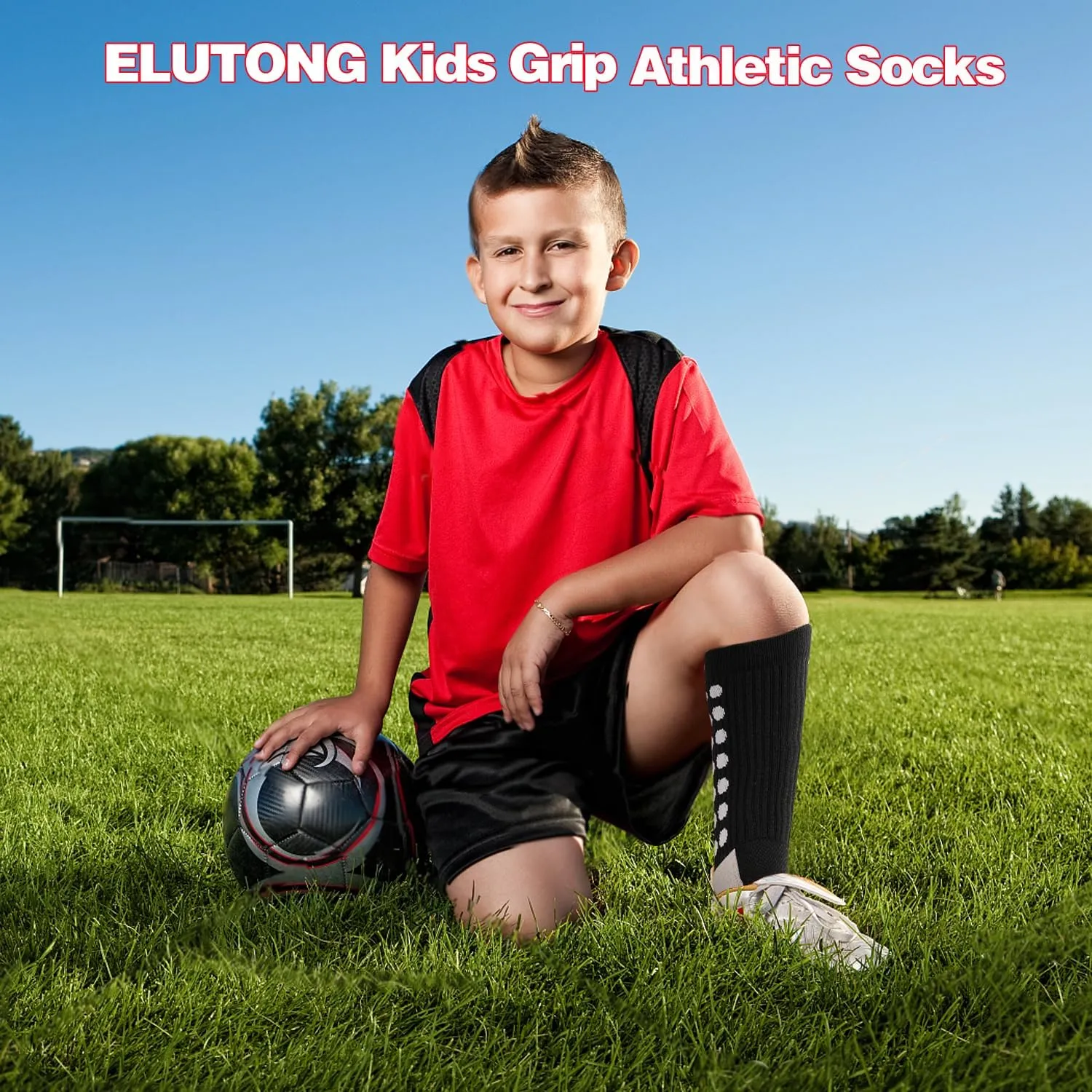ELUTONG Kids Grip Soccer Socks Anti Slip Football Athletic Sports Crew Socks for 4-16 Years Youth Boys Girls (New Upgrade)