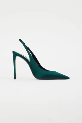 Green Satin Zoe Slingback Heel