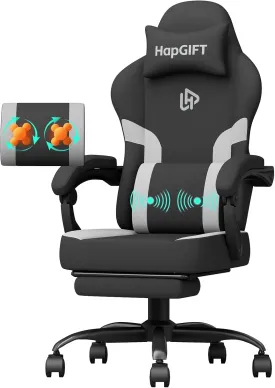 HapGIFT Computer Chair, Gaming Chairs with Footrest and Massage Lumbar Support, High Back Ergonomic Swivel Gamer Chair, Reclining Gaming Chairs with Armrests, Headrest for Adults, 300LBS (Black-Grey)