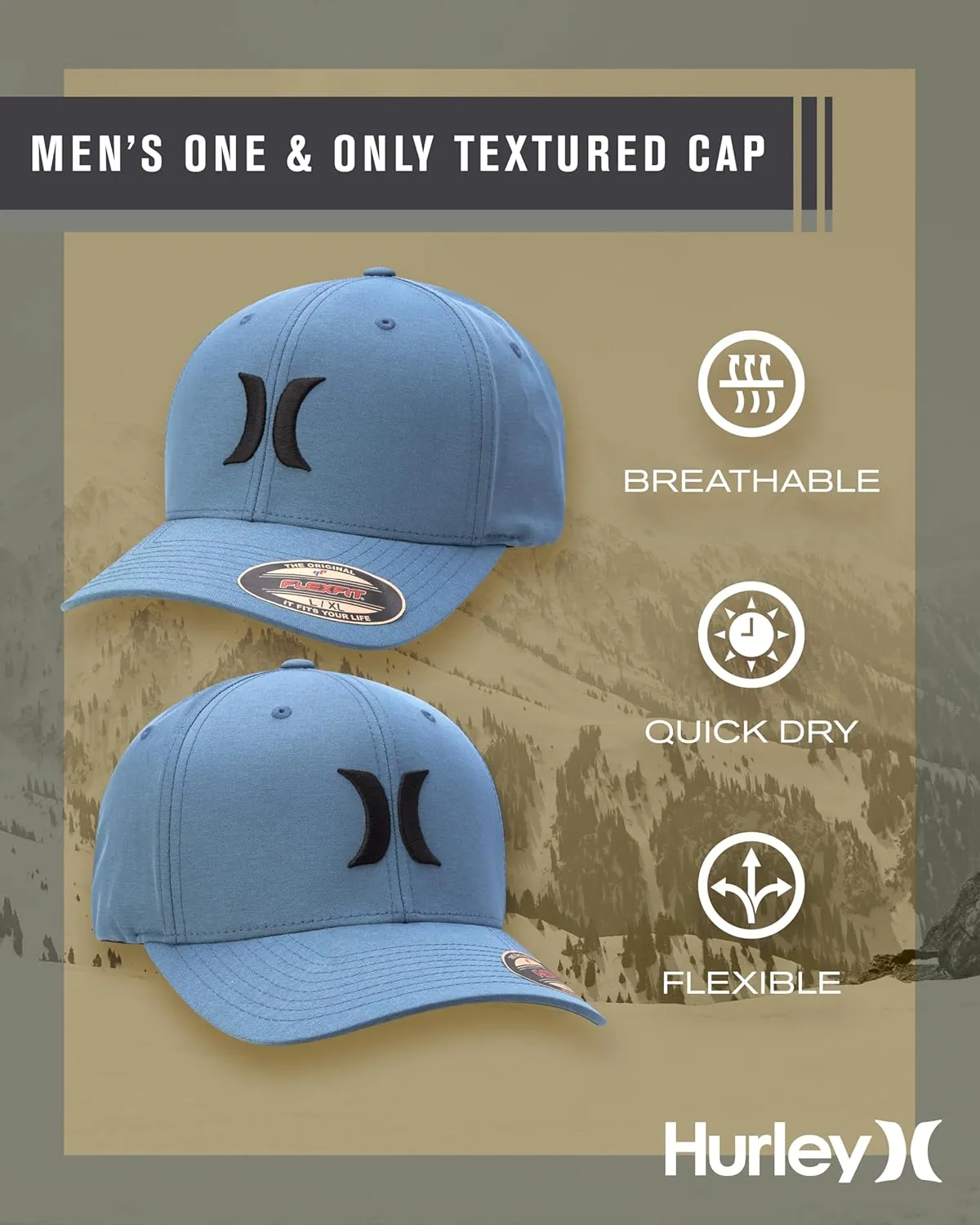 Hurley Men's Caps - One & Only Flexfit Textures Cap - Fitted Hats for Men, S-XL