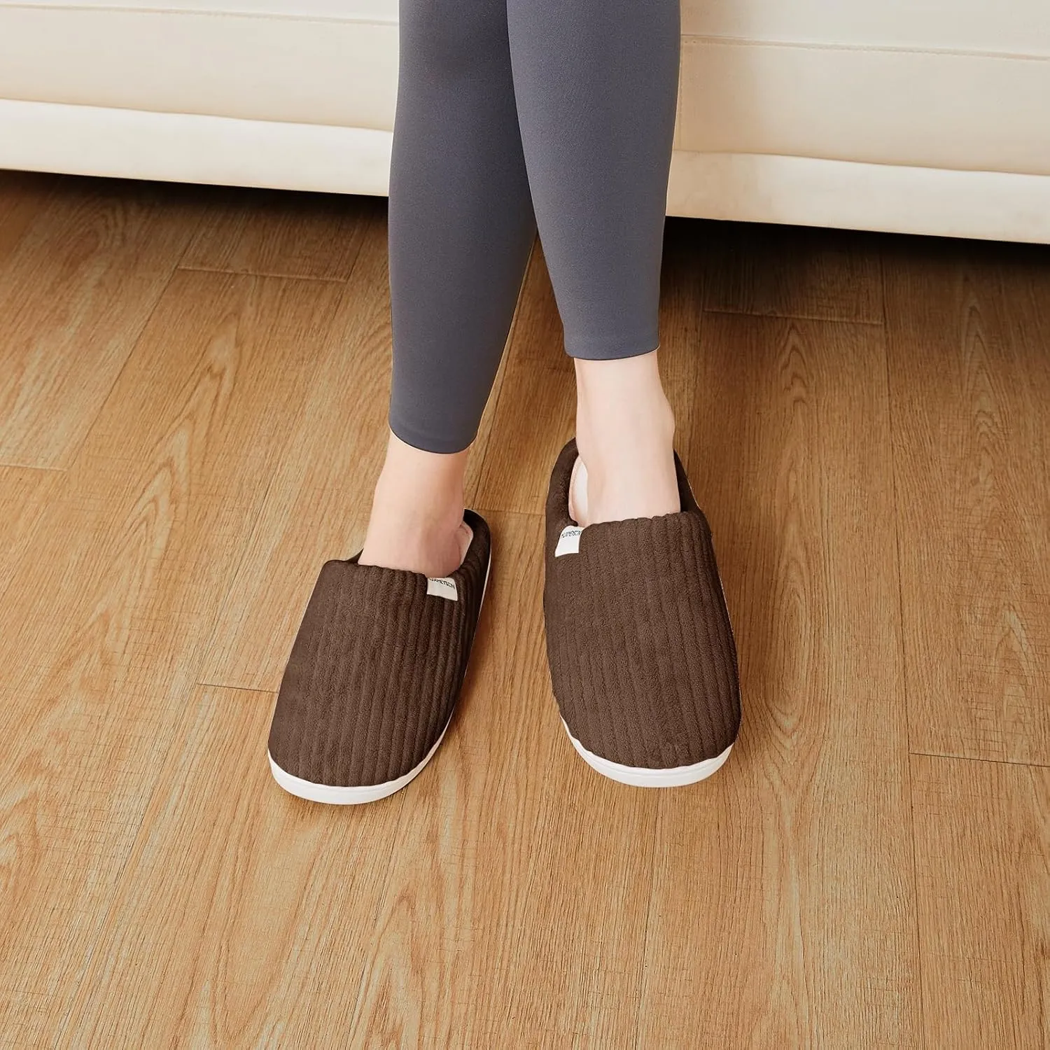 HUXMEYSON Slippers for Women, Warm Memory Foam Comfy House Slippers with Anti-Skid Rubber Sole for Indoor and Outdoor
