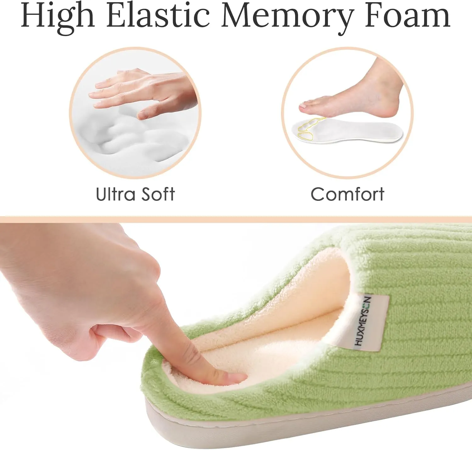 HUXMEYSON Slippers for Women, Warm Memory Foam Comfy House Slippers with Anti-Skid Rubber Sole for Indoor and Outdoor