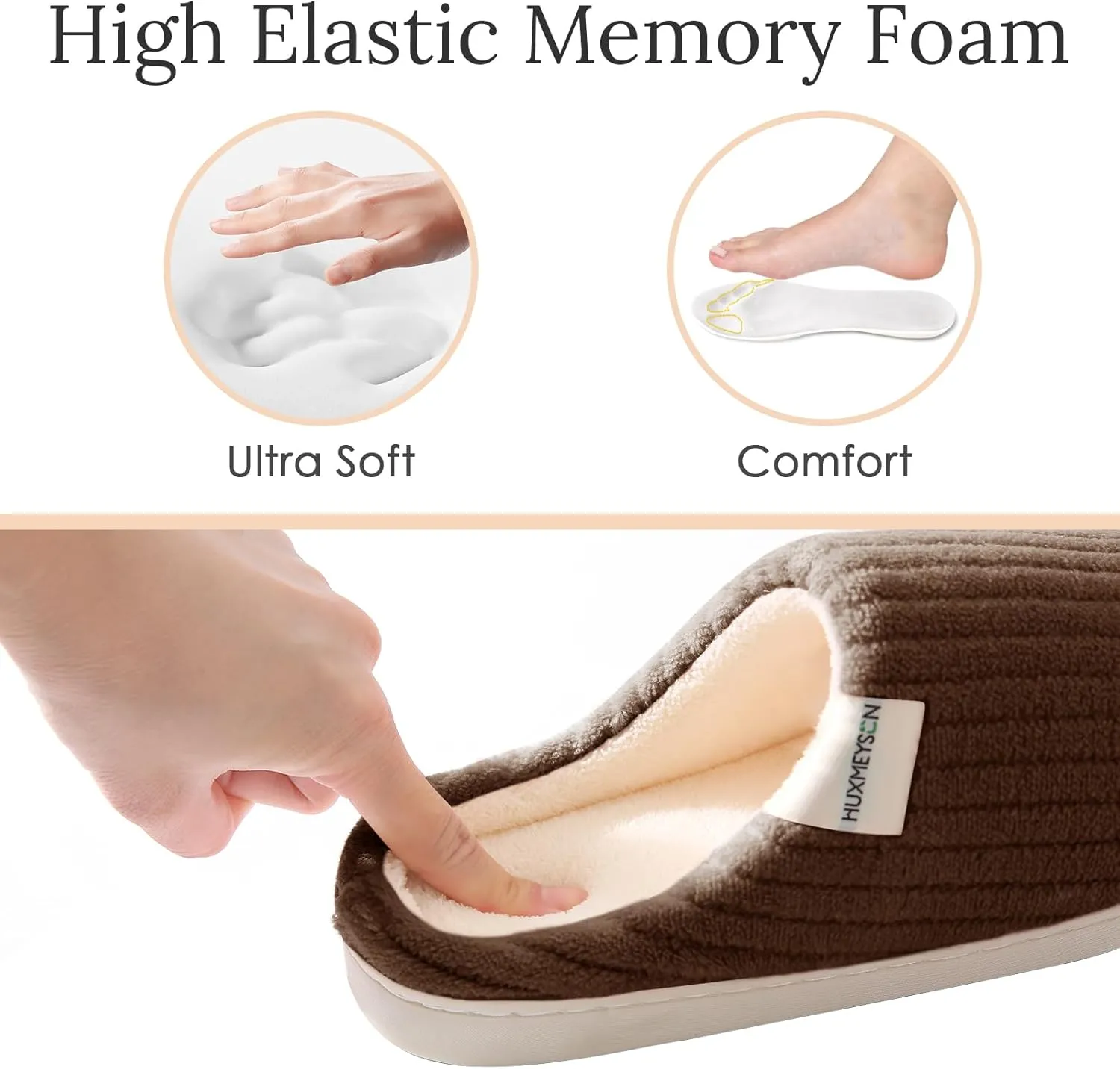 HUXMEYSON Slippers for Women, Warm Memory Foam Comfy House Slippers with Anti-Skid Rubber Sole for Indoor and Outdoor