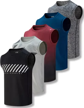 Liberty Imports Pack of 5 Men's Stretch Cool Dry Muscle Tank Tops Athletic Crewneck Sleeveless Workout Shirts