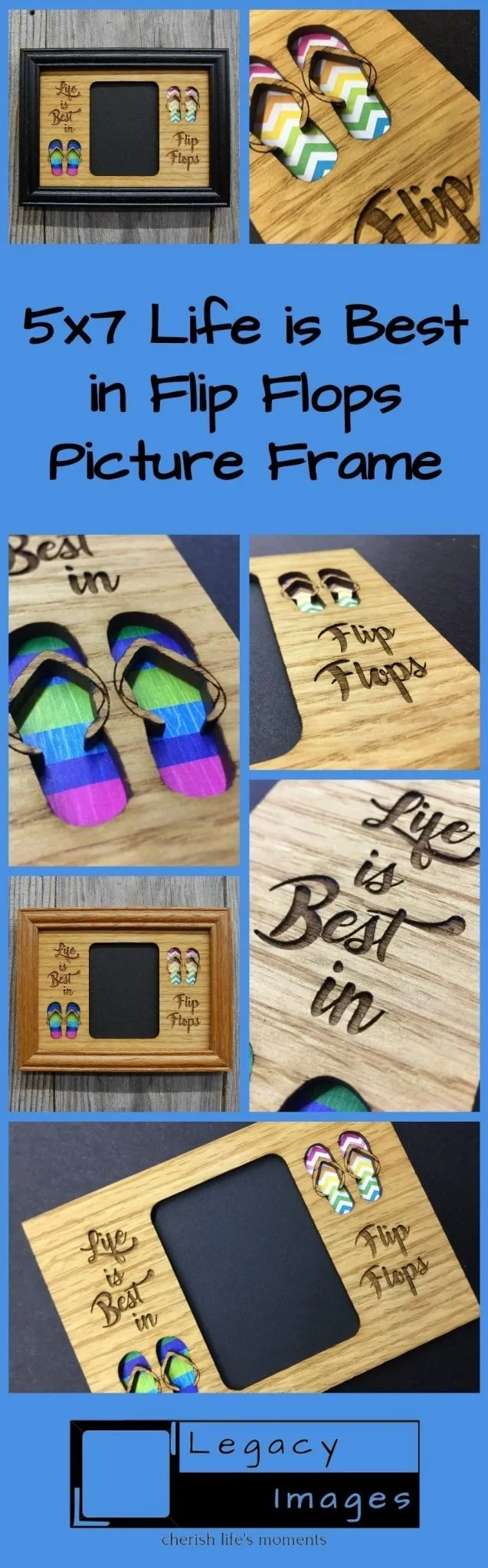 Life is Best in Flip Flops Picture Frame - 5x7 Frame Hold 3x4 Photo