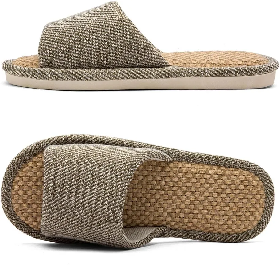 Linen Fabric Slippers Indoor House Slippers, All-Season Comfortable Breathable Non-Slip Silent Home Slippers