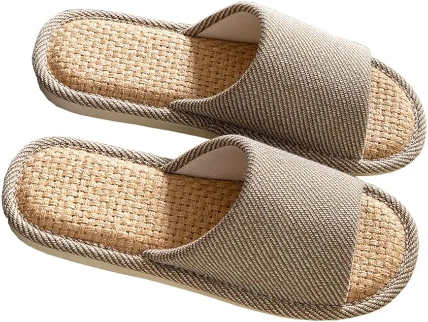 Linen Fabric Slippers Indoor House Slippers, All-Season Comfortable Breathable Non-Slip Silent Home Slippers