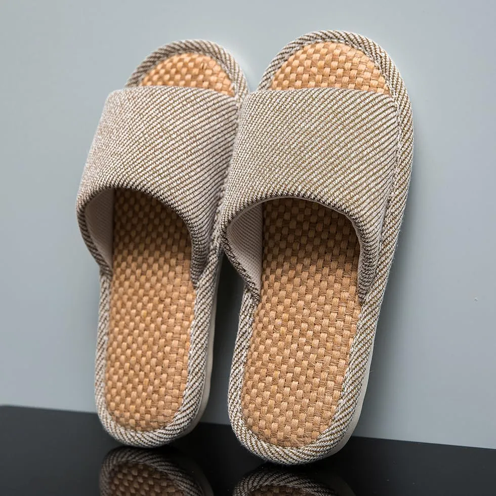 Linen Fabric Slippers Indoor House Slippers, All-Season Comfortable Breathable Non-Slip Silent Home Slippers