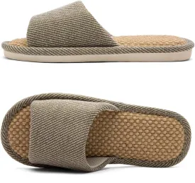 Linen Fabric Slippers Indoor House Slippers, All-Season Comfortable Breathable Non-Slip Silent Home Slippers