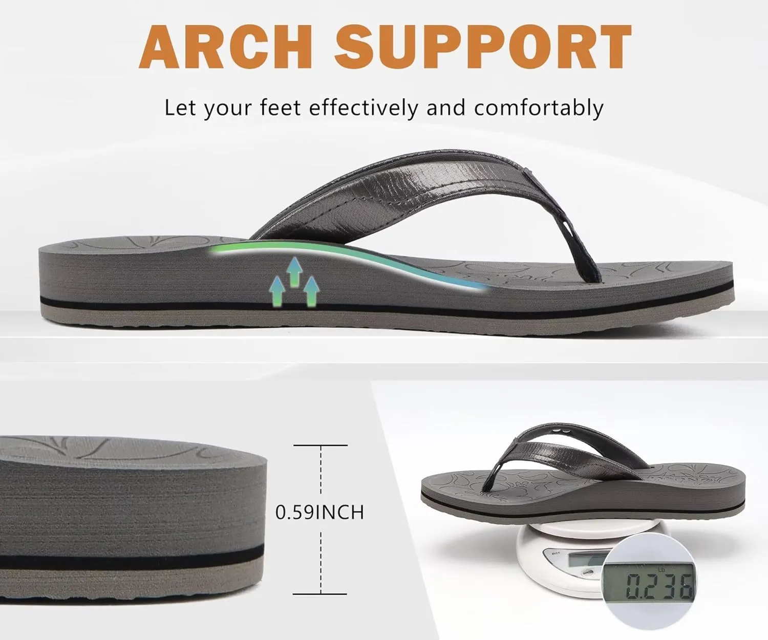 ONCAI Women's Flip Flops Comfortable Summer Beach Thong Sandals for Women with Cushion Walking Arch Support Yoga Mat Indoor Outdoor Soles