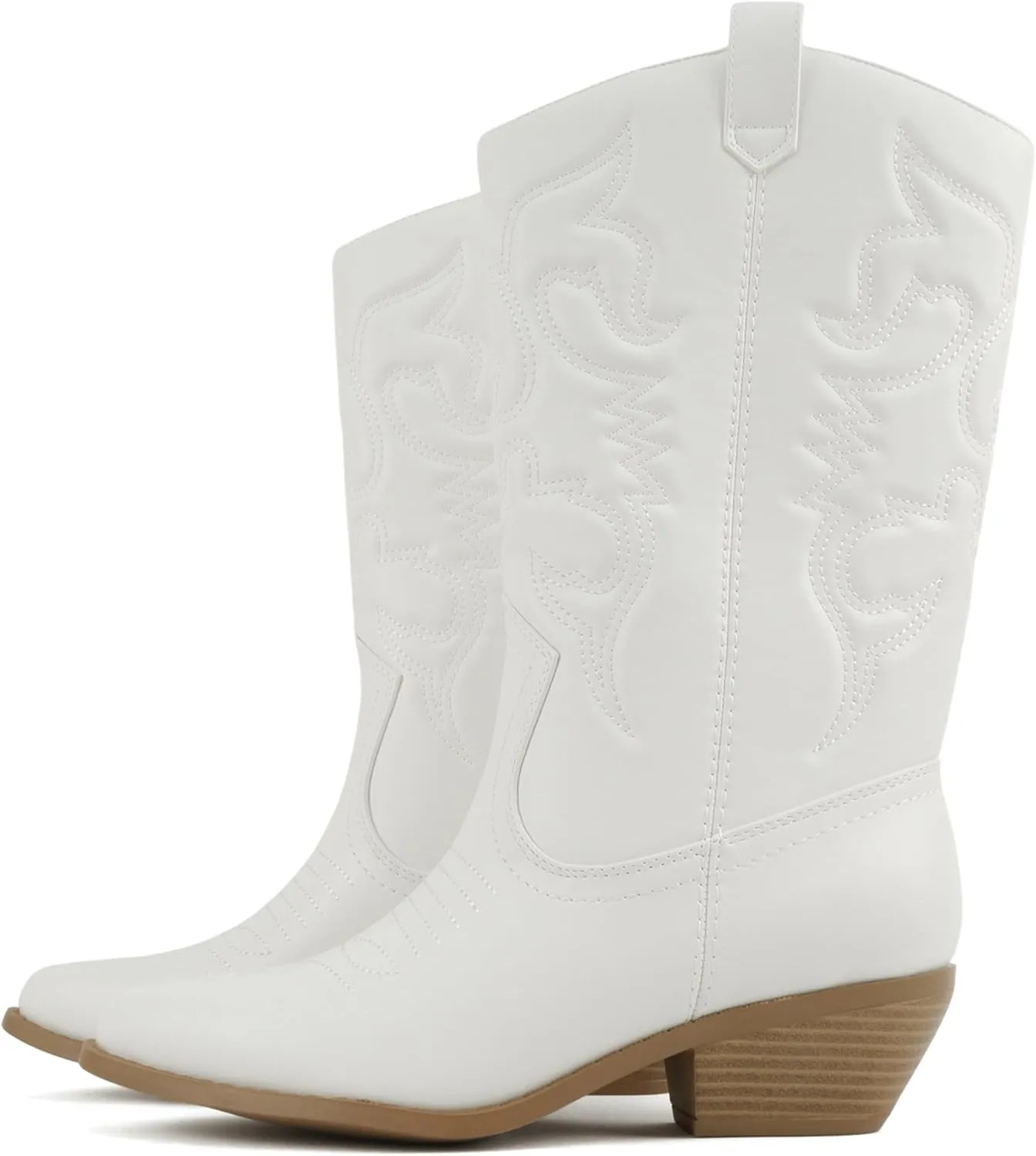 Soda TELLER ~ Women's Western Cowboy Boots with Stitched Detailing, Pointed Toe, and Low Block Heel