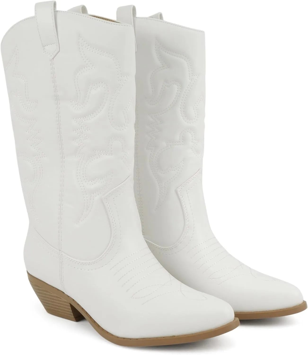 Soda TELLER ~ Women's Western Cowboy Boots with Stitched Detailing, Pointed Toe, and Low Block Heel