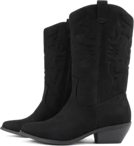 Soda TELLER ~ Women's Western Cowboy Boots with Stitched Detailing, Pointed Toe, and Low Block Heel
