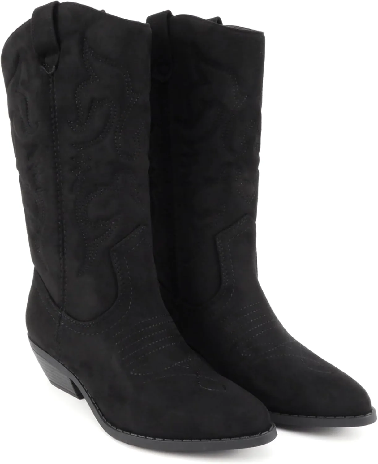 Soda TELLER ~ Women's Western Cowboy Boots with Stitched Detailing, Pointed Toe, and Low Block Heel