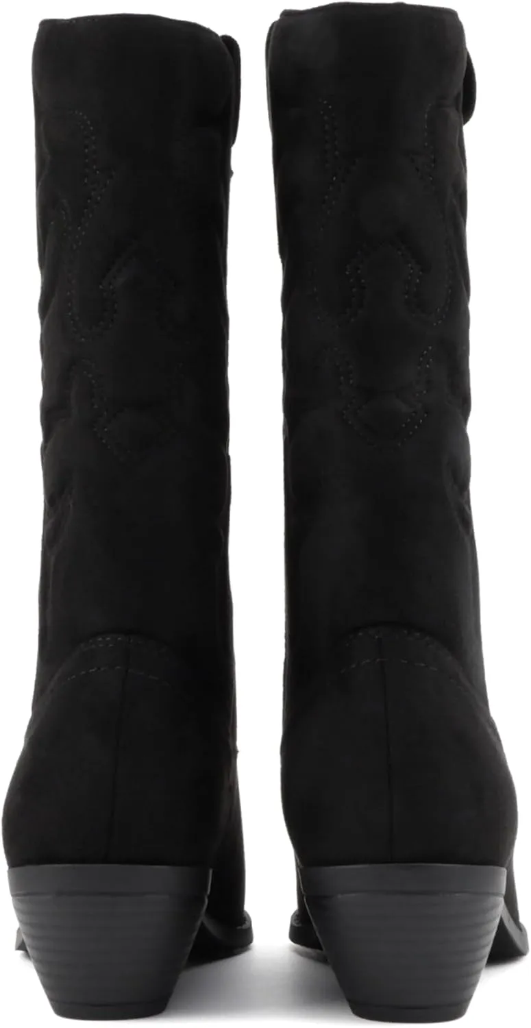 Soda TELLER ~ Women's Western Cowboy Boots with Stitched Detailing, Pointed Toe, and Low Block Heel