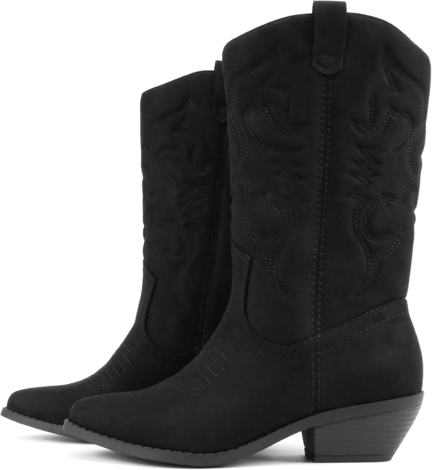 Soda TELLER ~ Women's Western Cowboy Boots with Stitched Detailing, Pointed Toe, and Low Block Heel