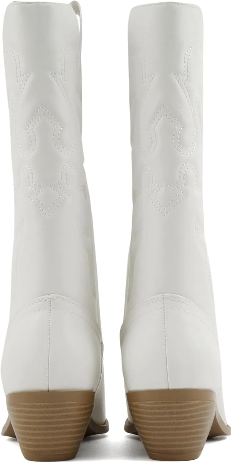 Soda TELLER ~ Women's Western Cowboy Boots with Stitched Detailing, Pointed Toe, and Low Block Heel