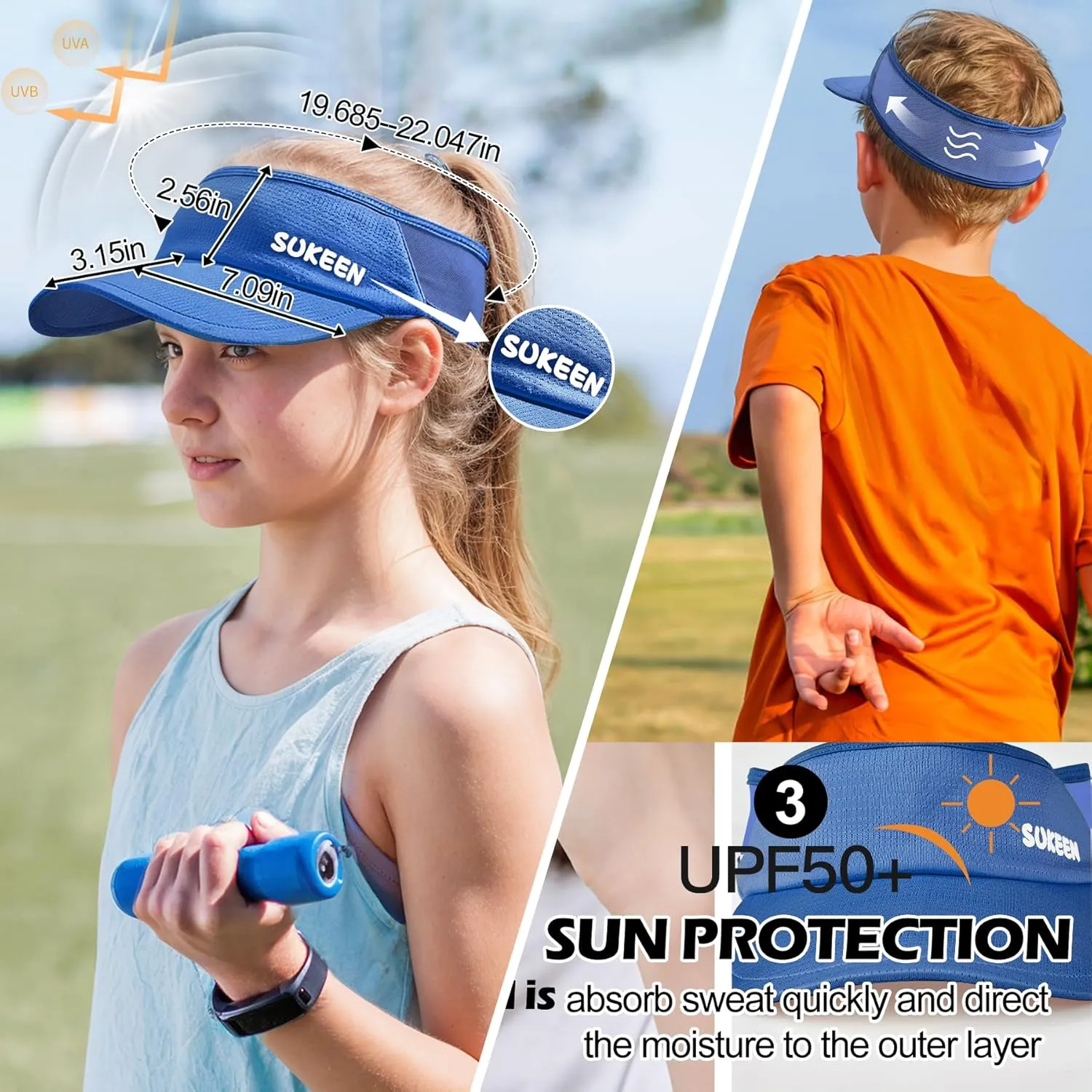 Sukeen Kids Sun Visor Hats for Girls Boys,Lightweight Sports Hat UPF50  Sun Hat Cooling Headwear Visor for Running Outdoors