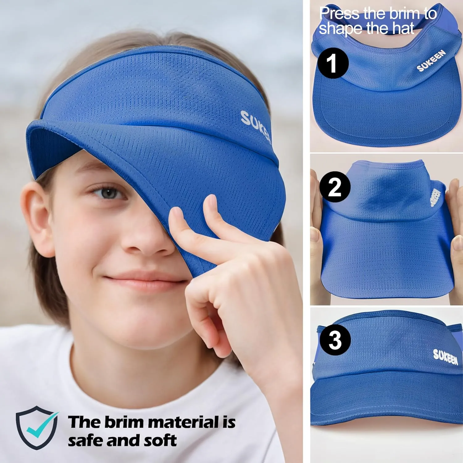 Sukeen Kids Sun Visor Hats for Girls Boys,Lightweight Sports Hat UPF50  Sun Hat Cooling Headwear Visor for Running Outdoors