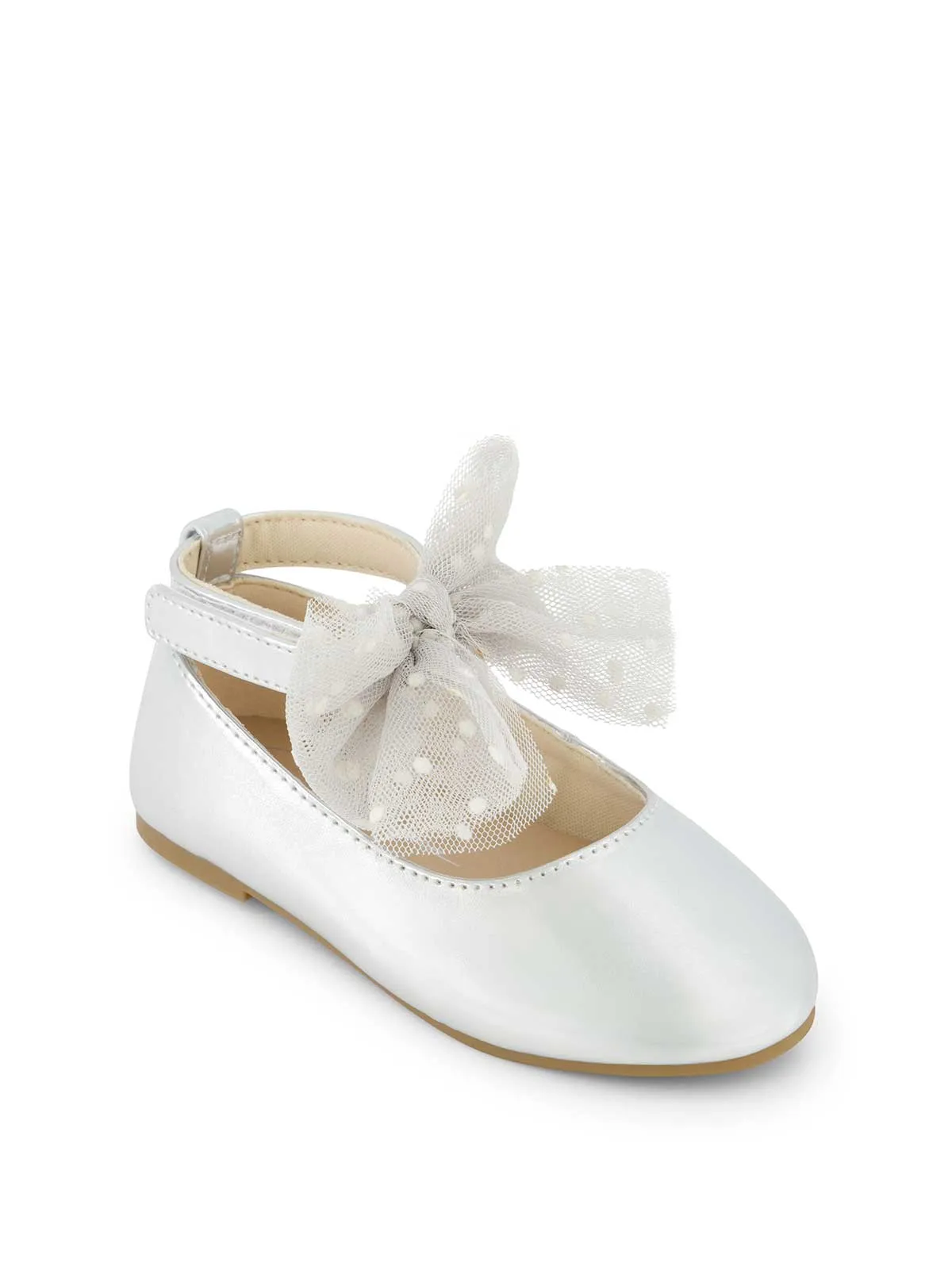 Toddler Amy Tulle Bow Ballet Flat in Silver