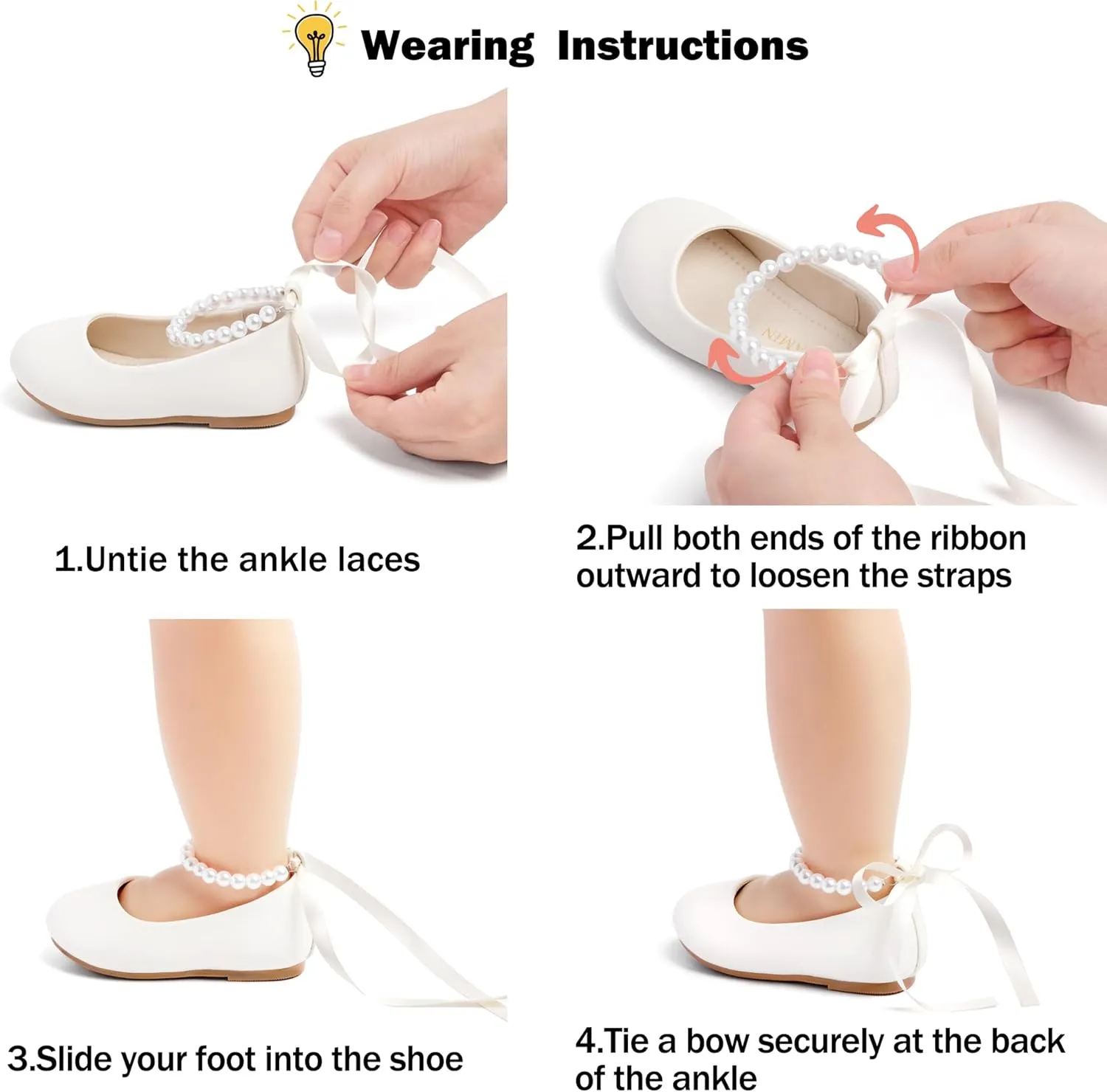 Toddler Flower Girl Dress Shoes - Little Girl Ballet Flats Pearl Strap for Wedding Party